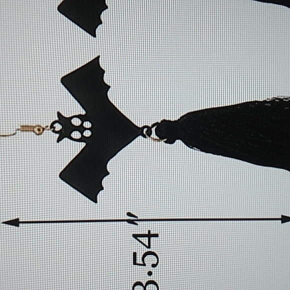 Halloween Bat Earrings with Tassels. 3.5 inches long in black - Picture 2 of 4
